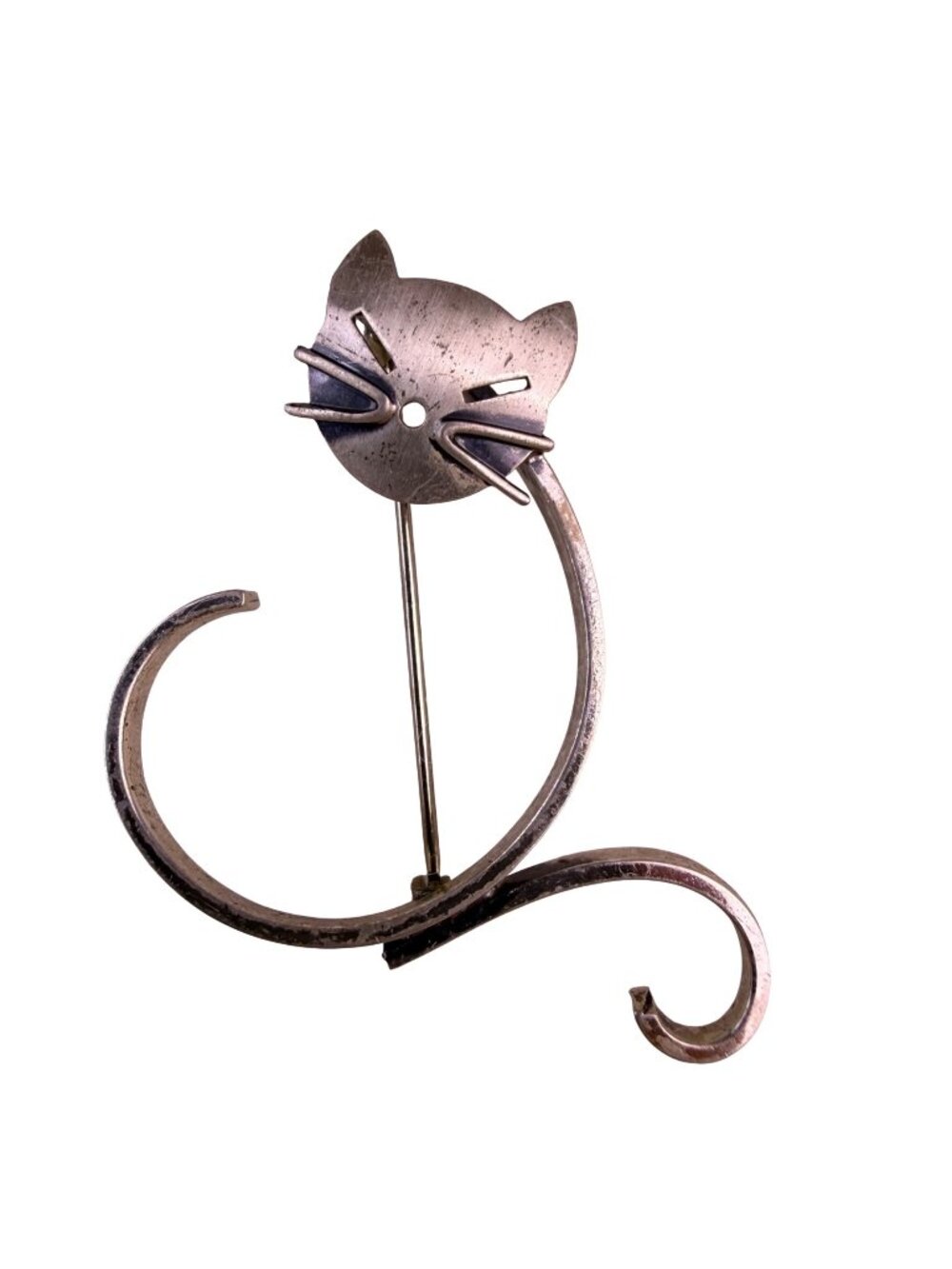 Beau Womens Sterling Silver Tone Metal Cat Shape Brooch Vintage Modernist
